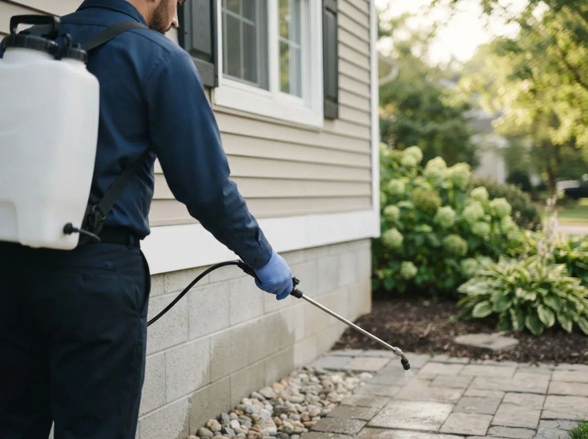 Pest control technician inspecting a home in Prairie Du Chien, WI
